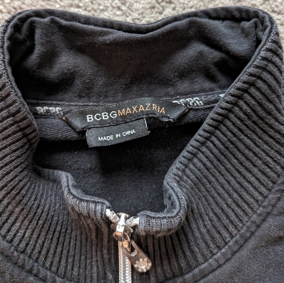 BCBGMaxAzria women's black cotton sweatshirt embroidered logo zip up Size Large - Picture 3 of 11